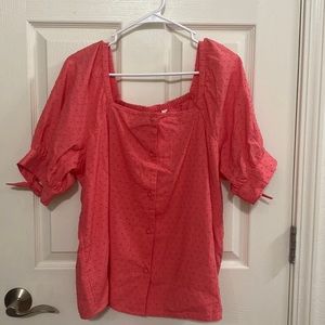 Lauren Conrad Short Sleeve Off the Shoulder Button Down Women’s Size L Blouse